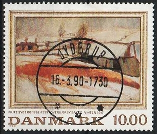 FRIMÆRKER DANMARK | 1988 - AFA 922 - Fritz Syberg - 10,00 Kr. flerfarvet - Lux Stemplet Jyderup